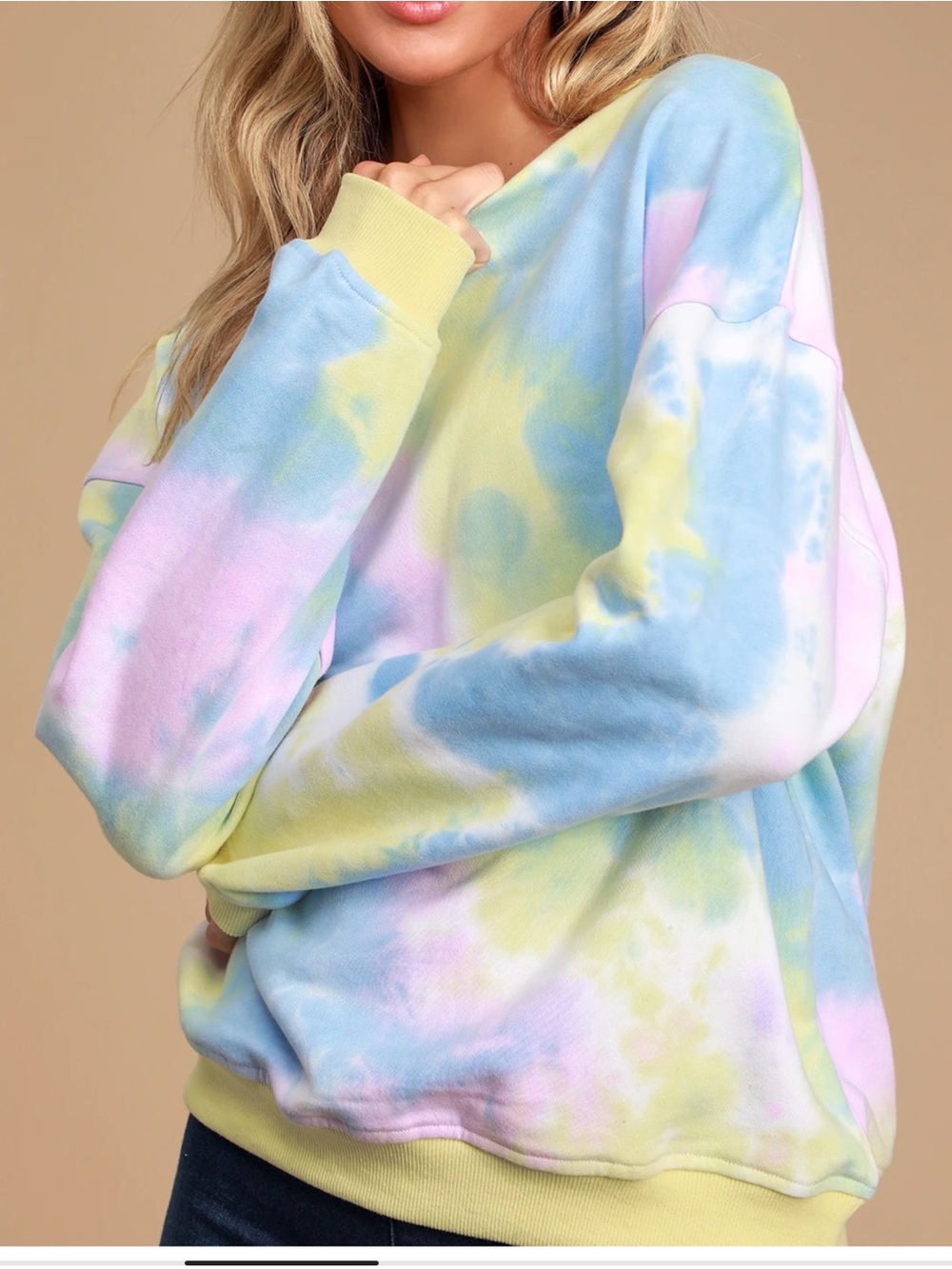 Lulu's Pastel Tie-Dye Crewneck Sweatshirt in Yellow, Pink & Blue